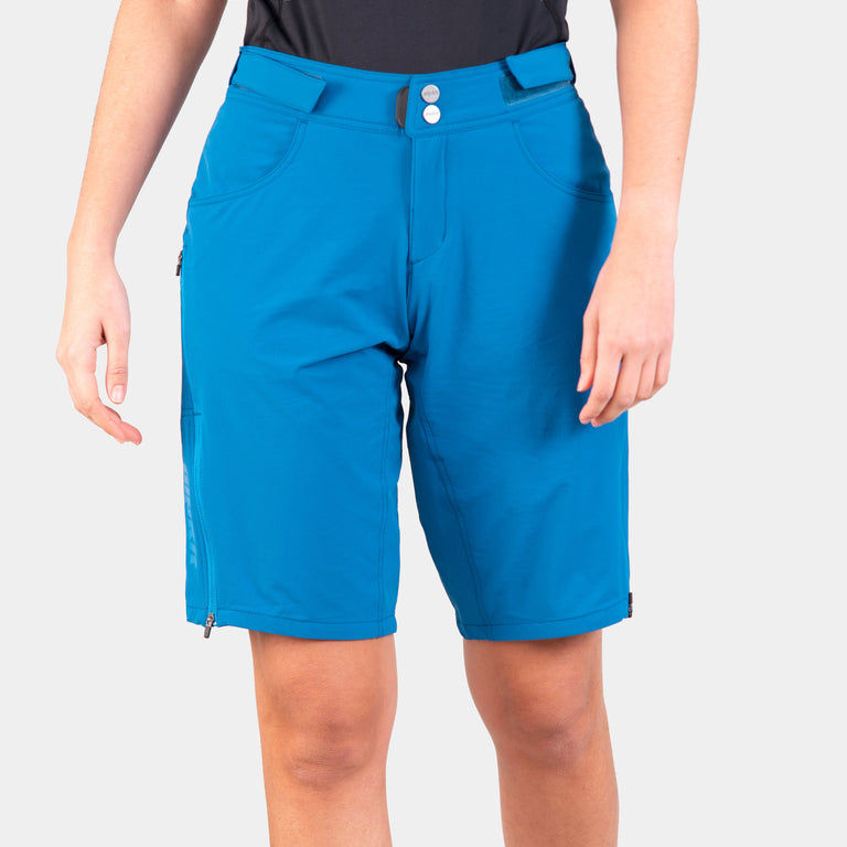womens floe baggy mountain bike short in reef blue - closed