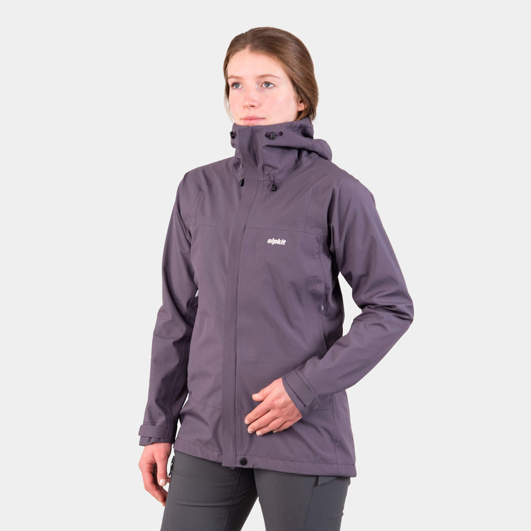 alpkit womens fortitude waterproof jacket in damson purple - closed