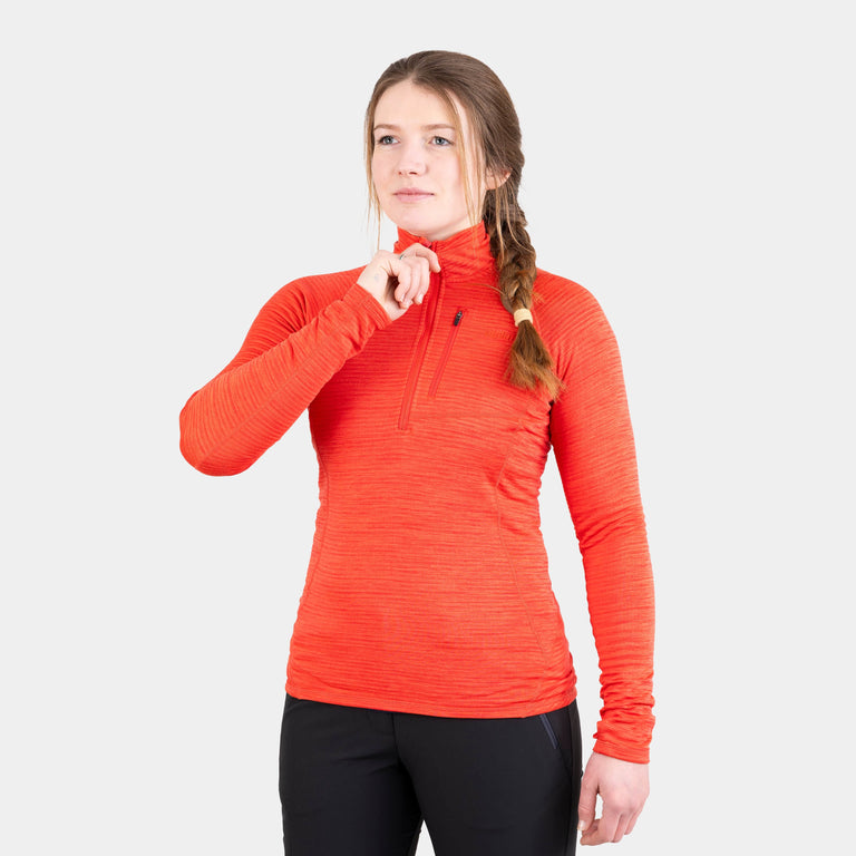 alpkit womens griffon half zip fleece in coral orange