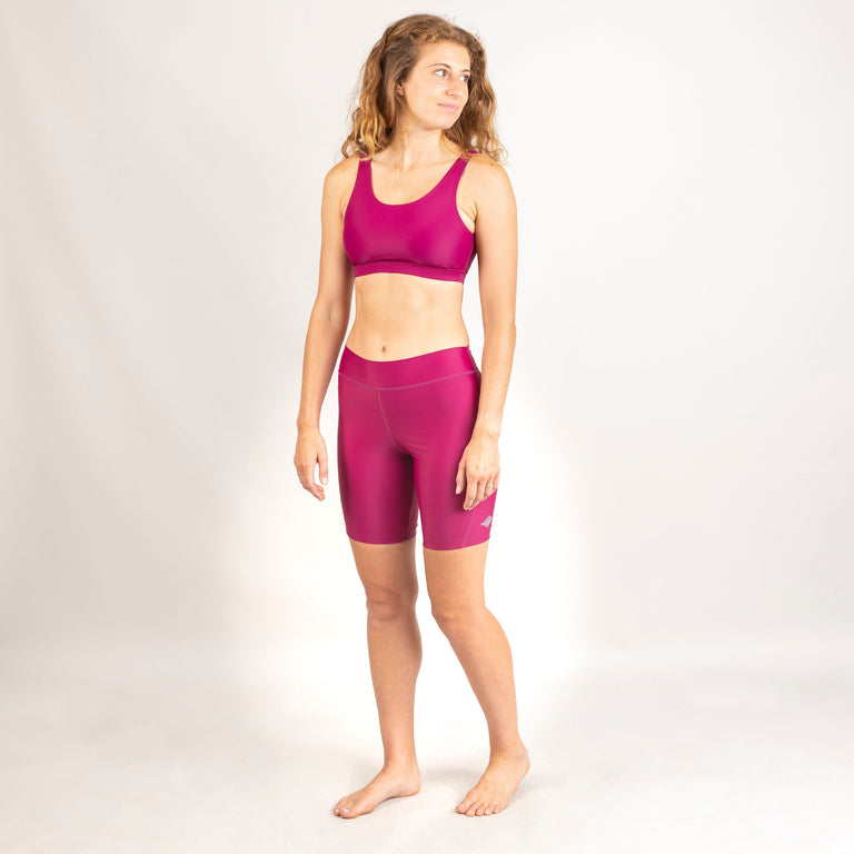 alpkit hythe womens swimming jammer shorts in vino purple outfit