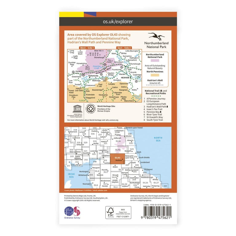 OS Explorer Laminated / Hadrians Wall