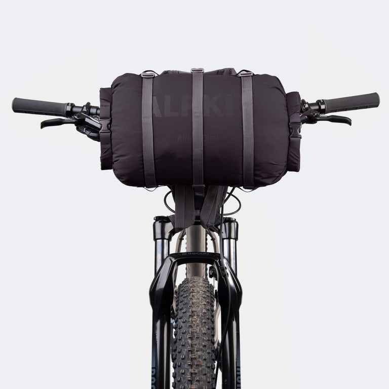 airlock dual 13l dry bag with double ended rolltop for bikepacking on handlebars in black