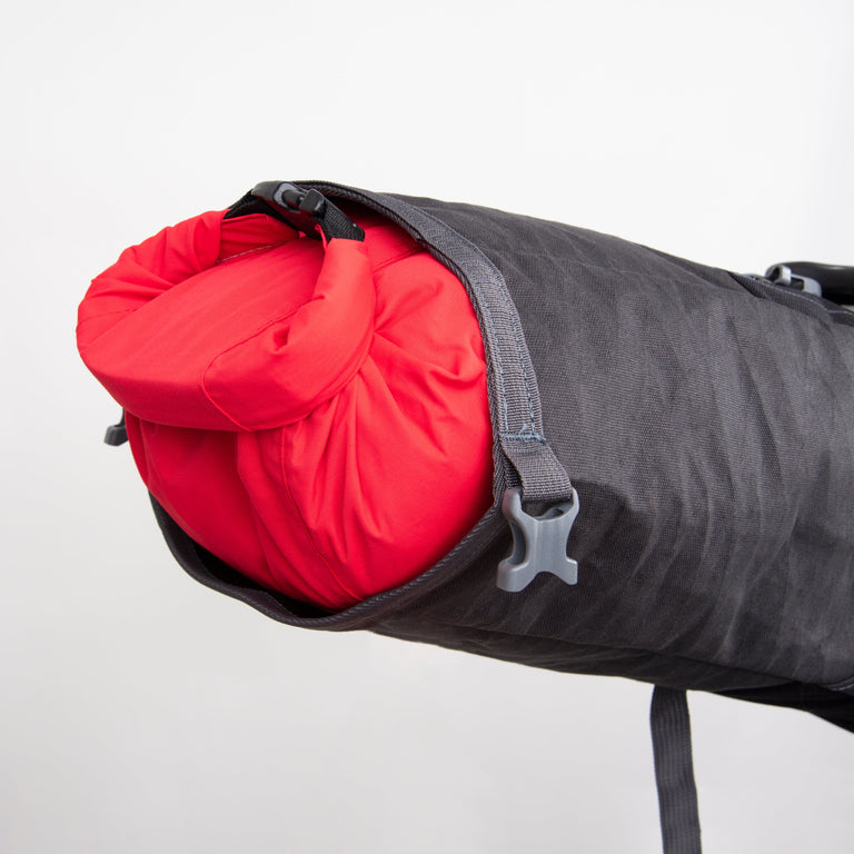 alpkit airlock tapered 13l drybag for seatpacks in chilli red rolltop