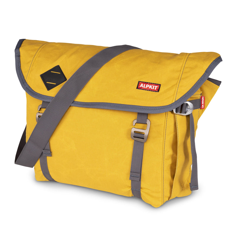 alleycat waxed cotton messenger bag in mustard - closed