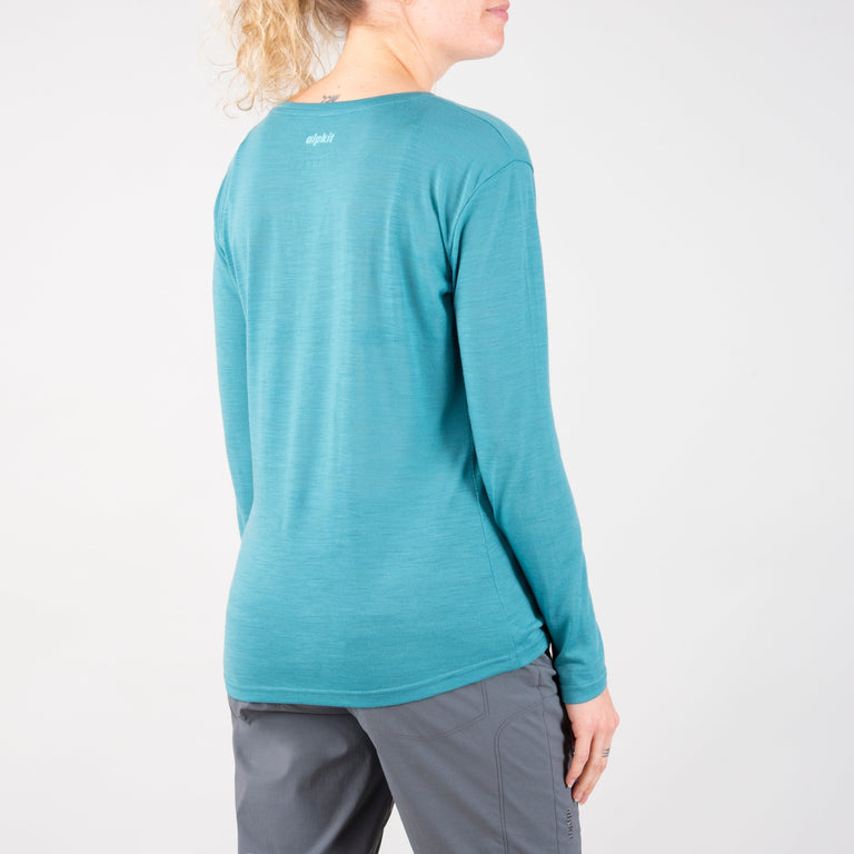 alpkit womens aztec long sleeve merino blend baselayer in halcyon blue back