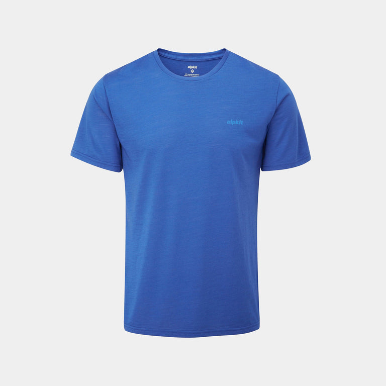 alpkit mens aztec short sleeve merino blend baselayer in monday blue - closed