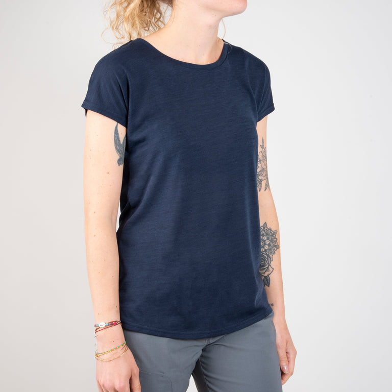 alpkit womens aztec short sleeve merino blend baselayer in outer space blue front