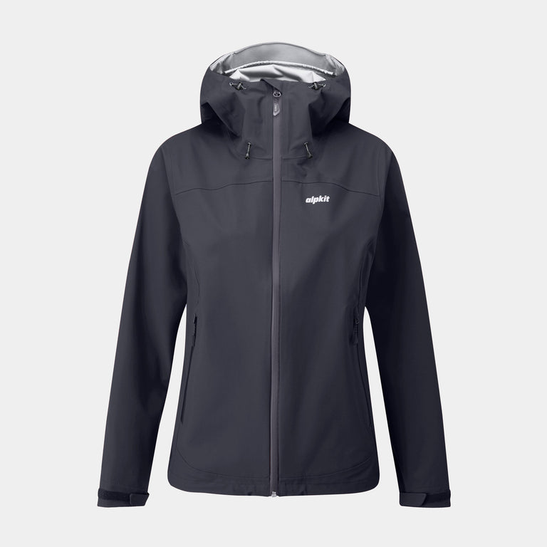 alpkit womens balance waterproof jacket in black - closed