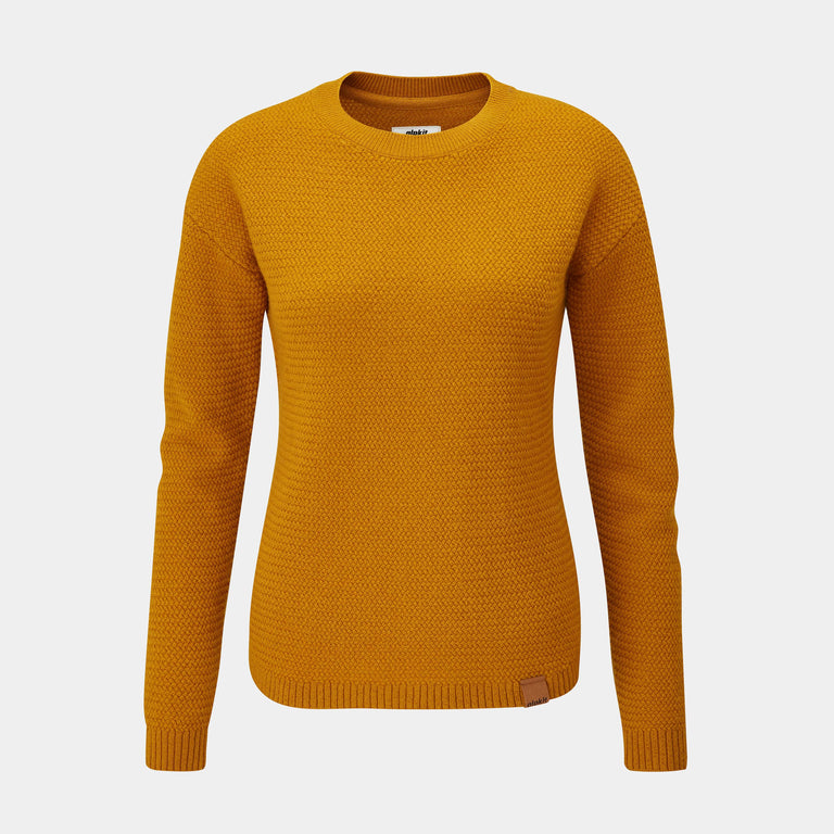 alpkit brenin wool jumper in mortar ochre yellow