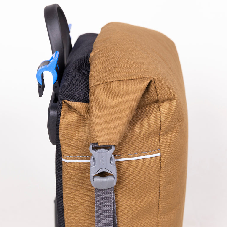 alpkit caledonian 10L pannier bag in mountain brown detail side buckle