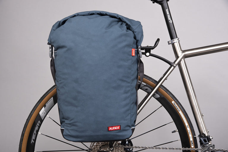 Alpkit caledonian 20 pannier bag in denim fitted- closed