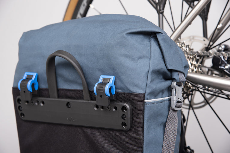 Alpkit caledonian 20 pannier bag in denim fitted- closed