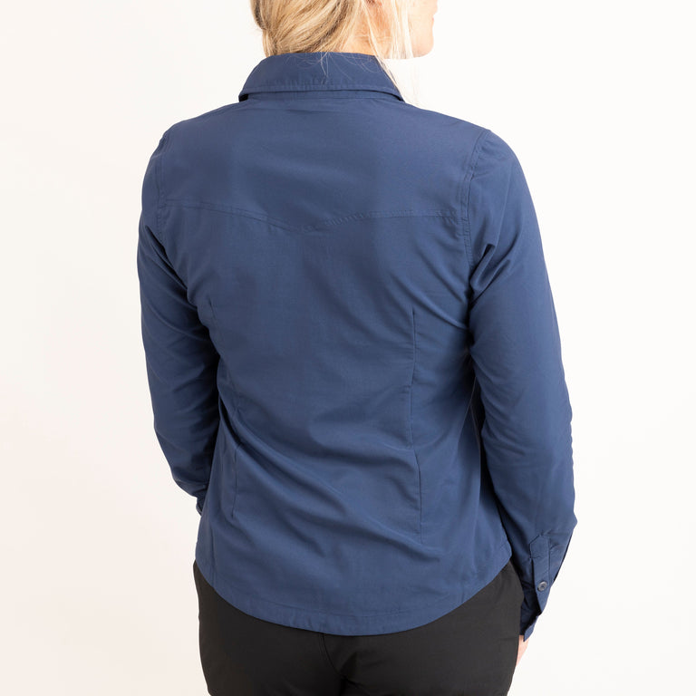 alpkit cinca long sleeve shirt in blue back