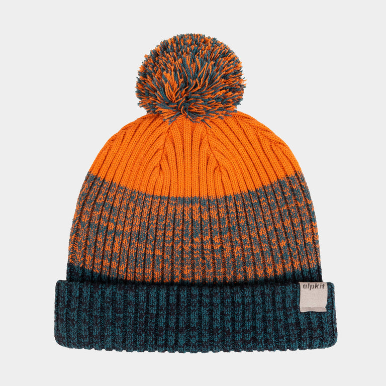 alpkit catch bobble beanie in blaze spruce orange teal