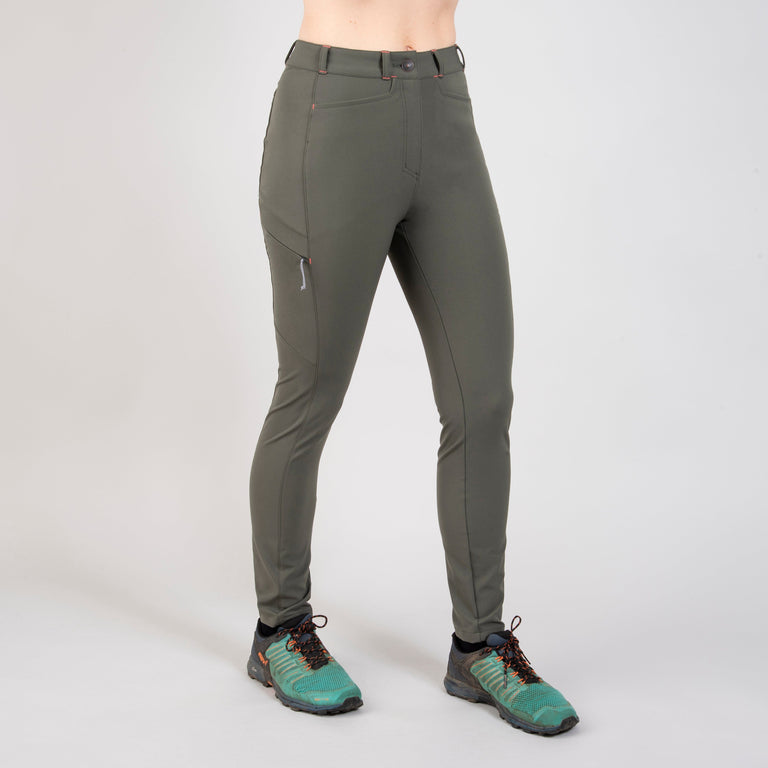 alpkit escapade womens walking trekking tights in thyme green front