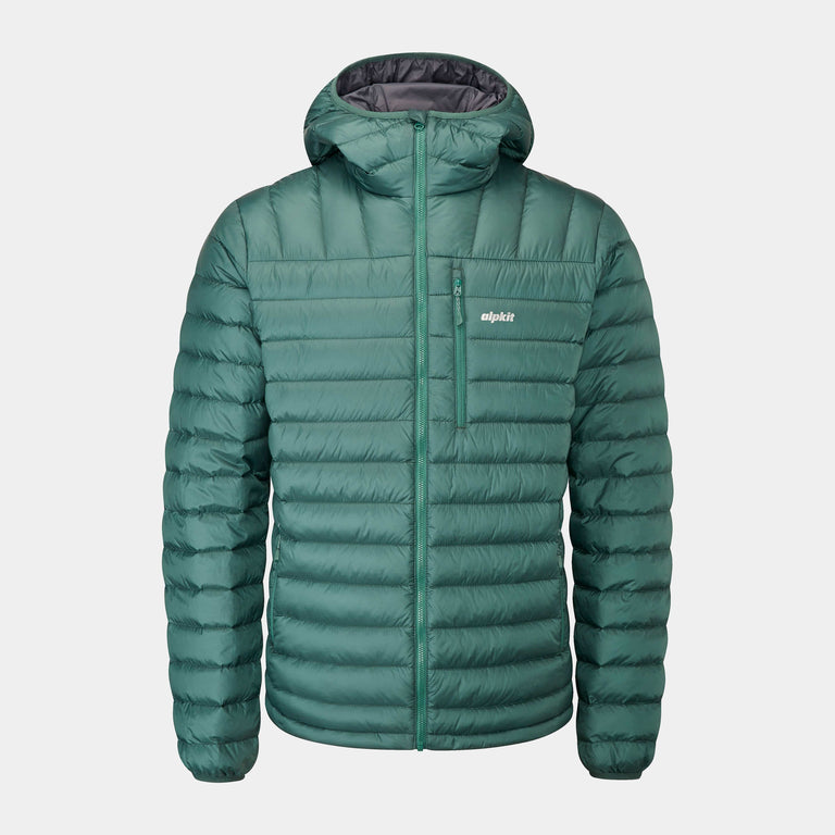 alpkit mens filoment hoody down jacket in forest green - closed