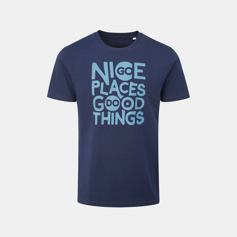 alpkit mens go nice places do good things tee GNPDGT tee in french navy - closed