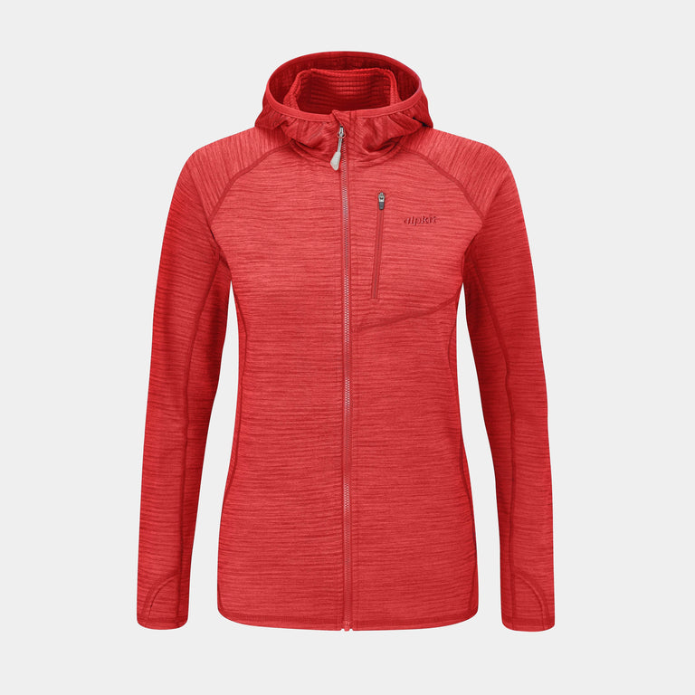 womens griffon hooded fleece in brick red - closed