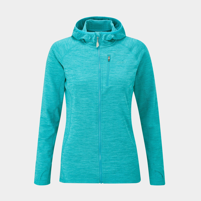 womens griffon hooded fleece in surf blue - closed