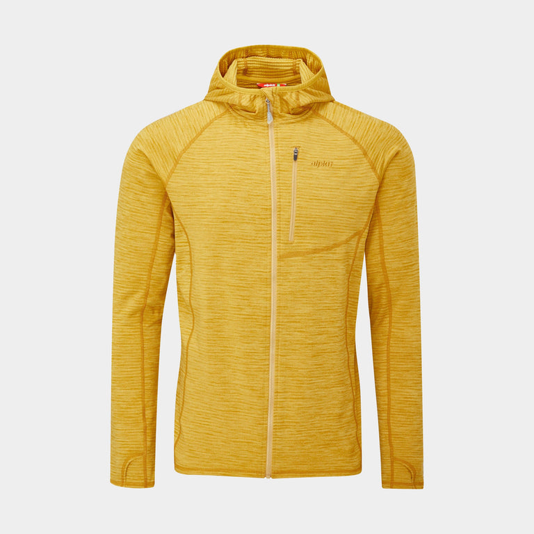 Alpkit Griffon men's hooded fleece in Colmans yellow - closed