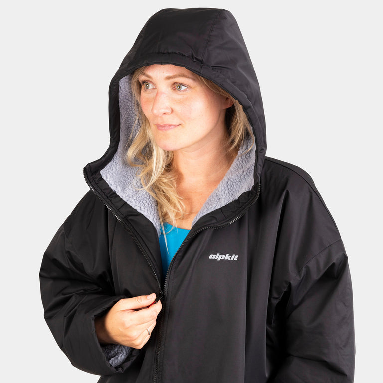 alpkit haven dry robe changing robe in black hood