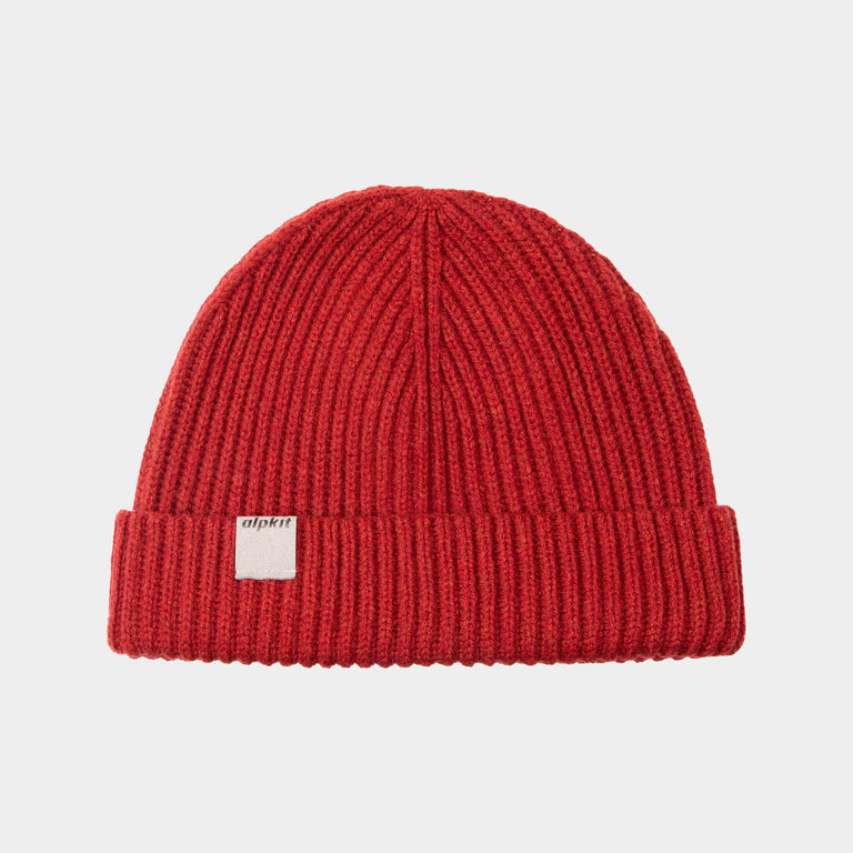 Alpkit Idwal beanie hat in brick red - closed