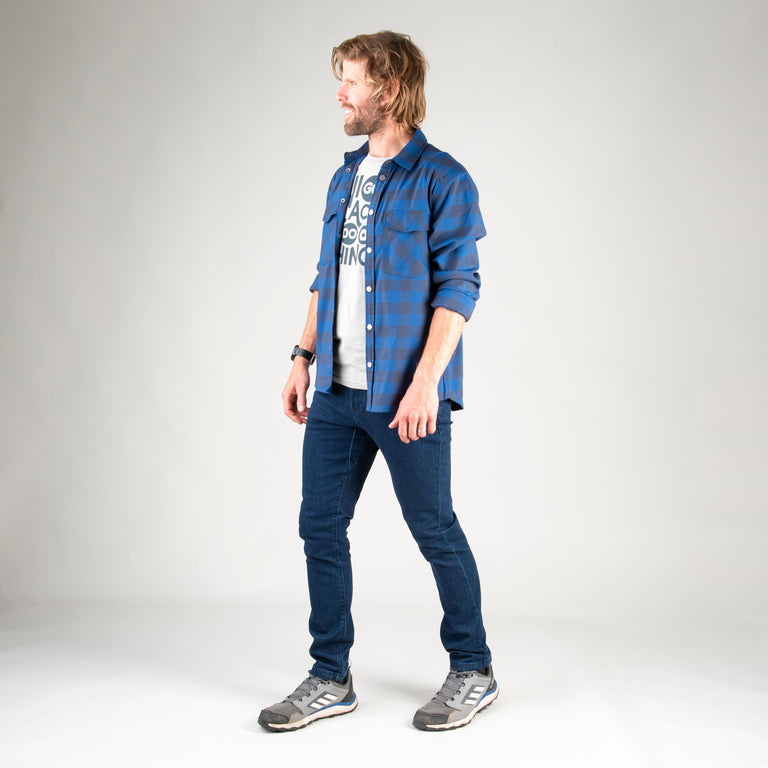 alpkit jeanius mens jeans in blue outfit