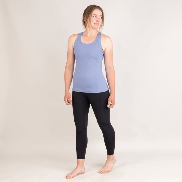 alpkit womens casino vest in dusk blue outfit 