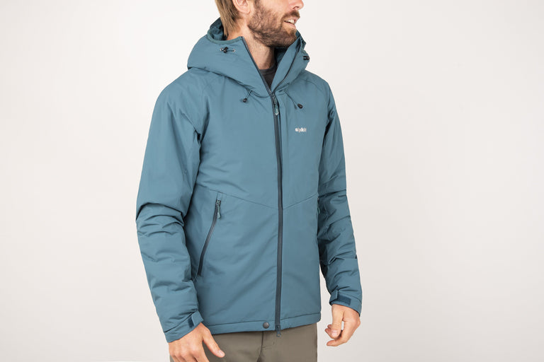 alpkit 0hiro mens insulation jacket in spruce front - closed