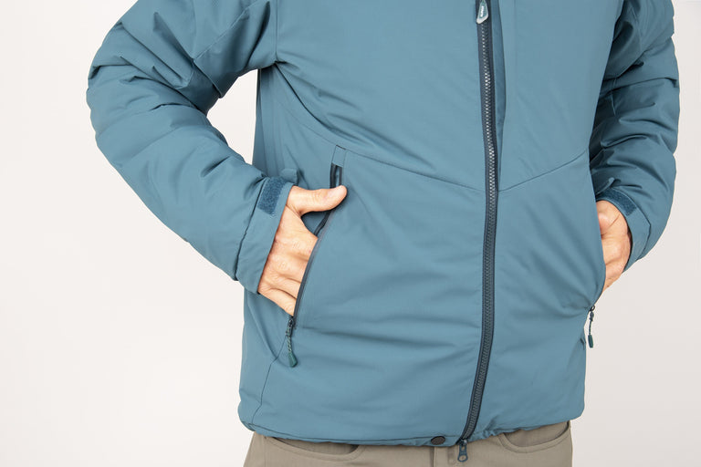 alpkit 0hiro mens insulation jacket in spruce pocket - closed