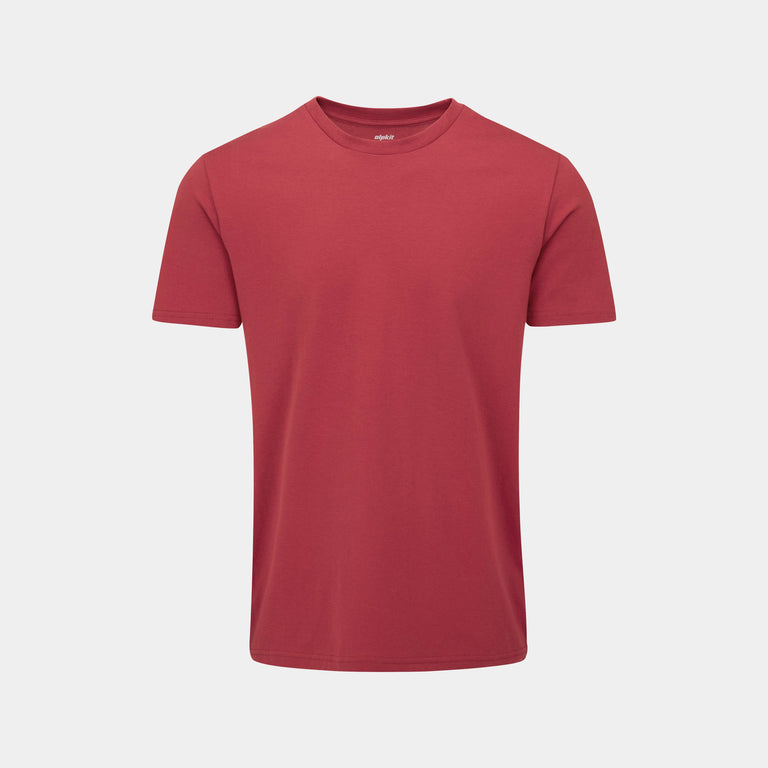 alpkit mens blank canvas tee organic cotton tee shirt in red earth - closed