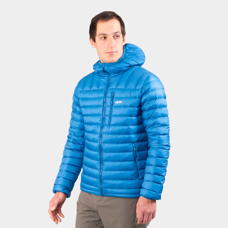 alpkit mens filoment hoody down jacket in reef blue - closed