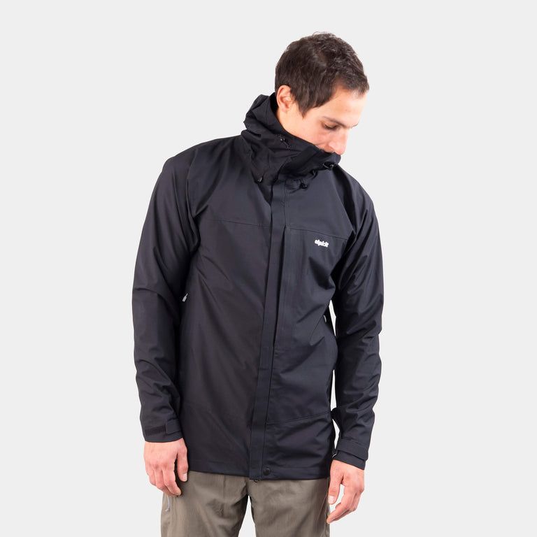 mens Alpkit fortitude waterproof jacket in black - closed