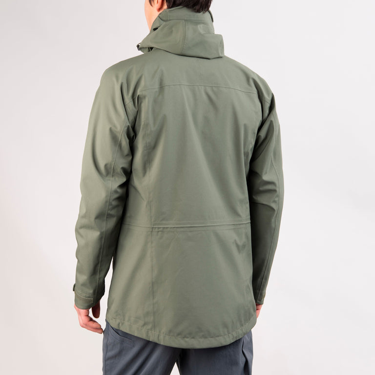 mens Alpkit fortitude waterproof jacket in alder green back