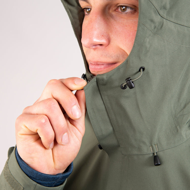 mens Alpkit fortitude waterproof jacket in alder green zip