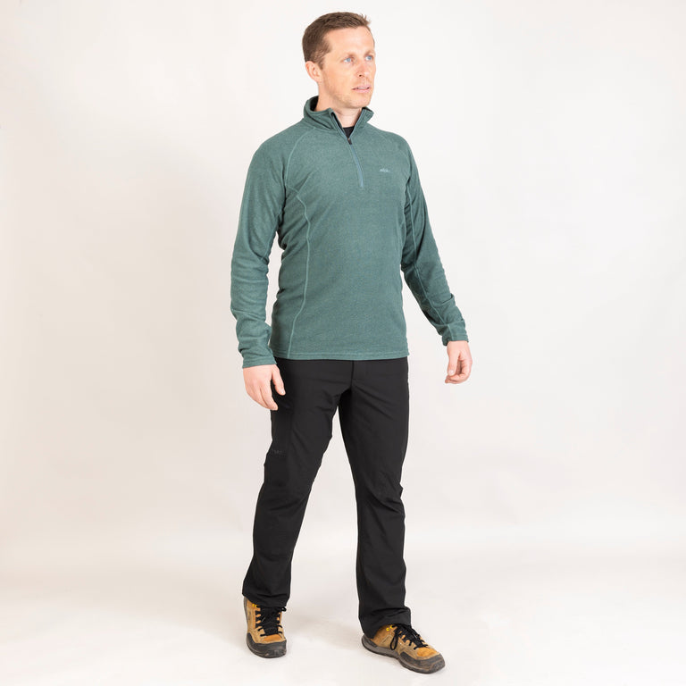 alpkit mens kelpie fleece in Stirling green outfit