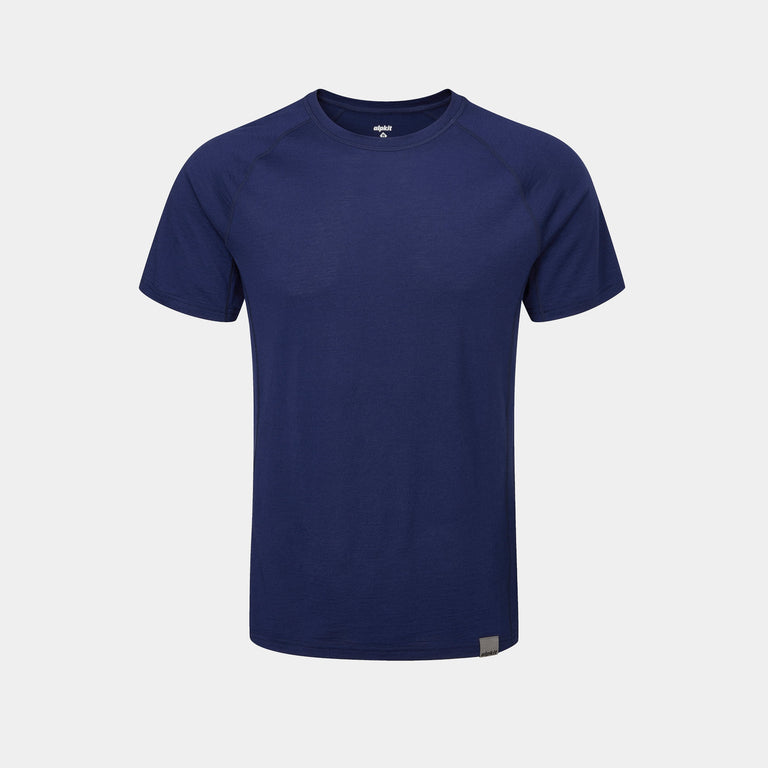 alpkit mens Kepler merino short sleeve baselayer in navy blue - closed