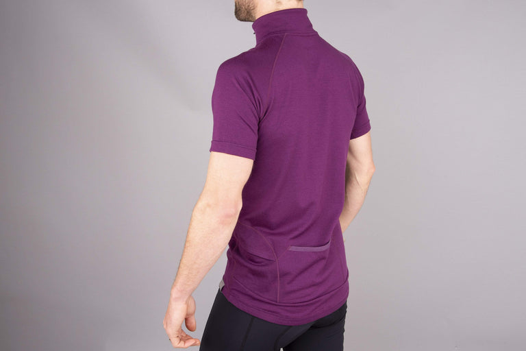 mens kepler velo short sleeve cycling jersey in purple rear