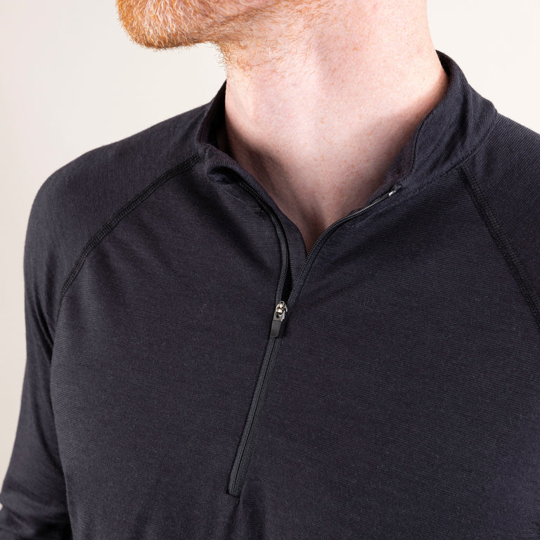 alpkit mens kepler zip top merino long sleeve baselayer in graphite black zip