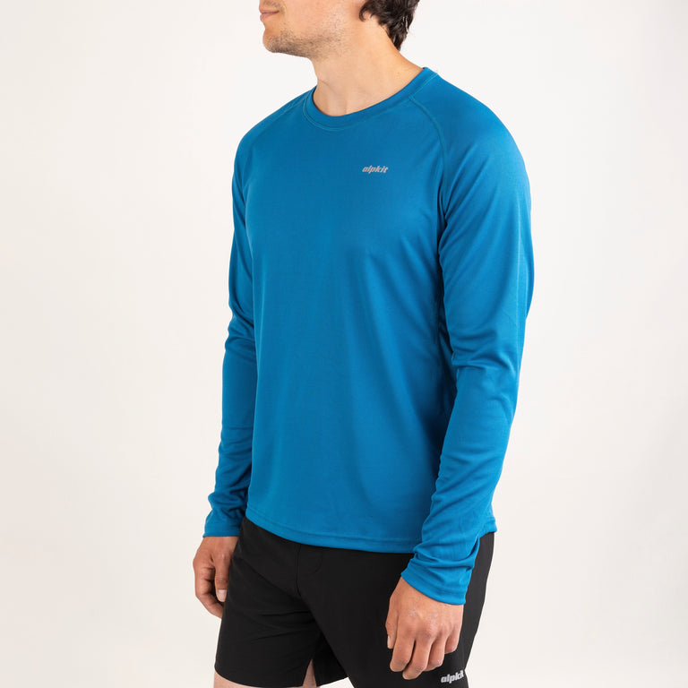 alpkit mens koulin trail tee long sleeve base layer in reef blue front