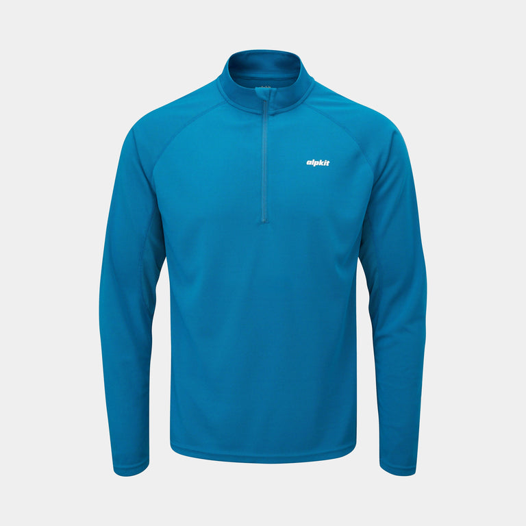 mens Alpkit Koulin trail long sleeve zip baselayer in reef - closed