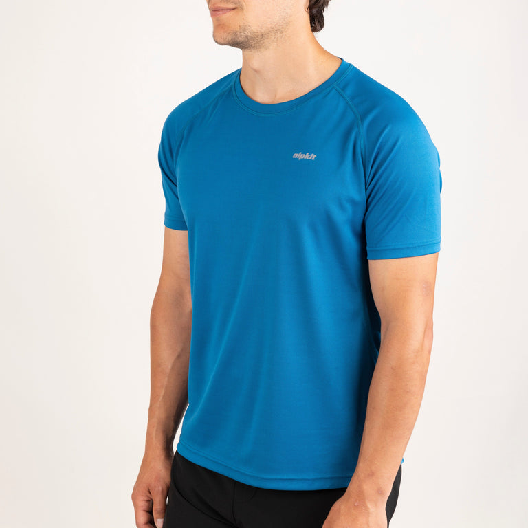 Alpkit mens Koulin trail short sleeve baselayer in outer space blue back 