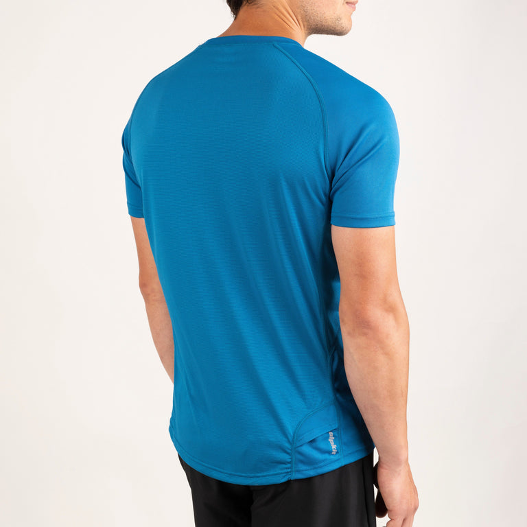 Alpkit mens Koulin trail short sleeve baselayer in outer space blue logo