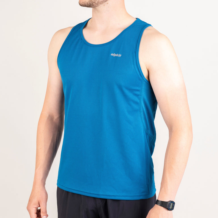 mens alpkit koulin trail vest baselayer in outer space blue back