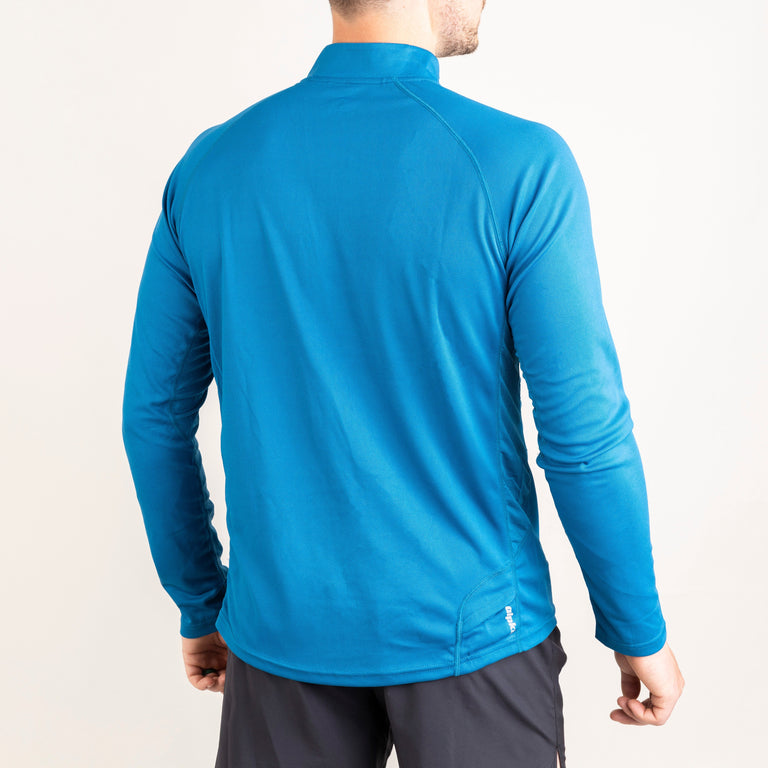 mens Alpkit Koulin trail long sleeve zip baselayer in reef blue back