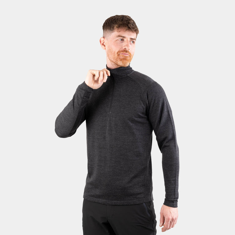 alpkit mens Milford merino mid layer in charcoal black