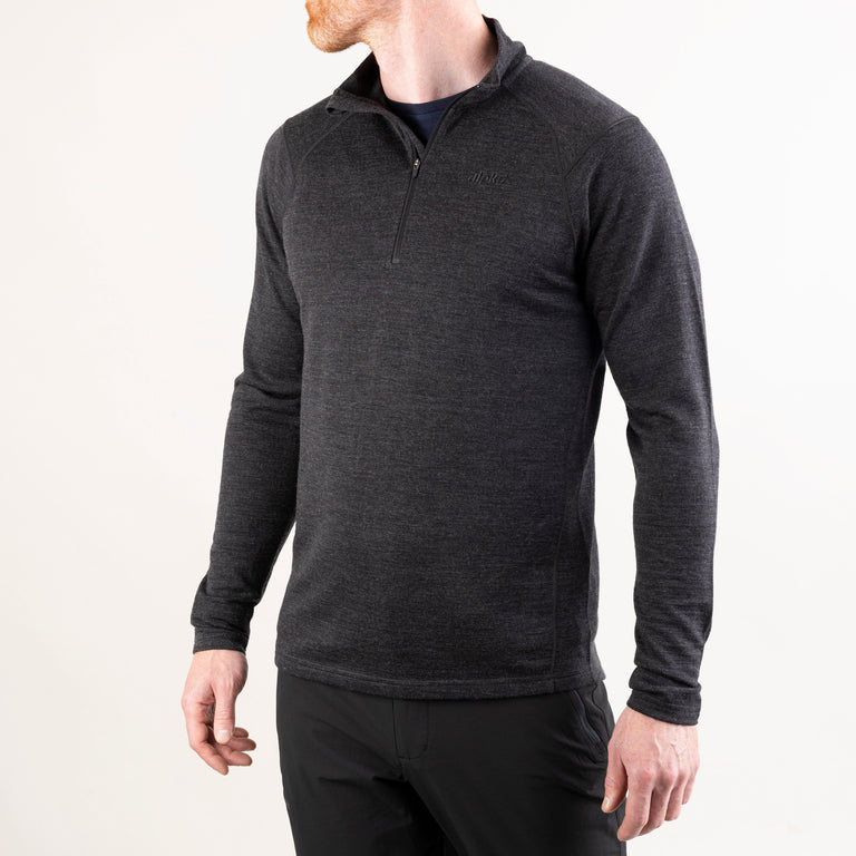 alpkit mens Milford merino mid layer in charcoal black front