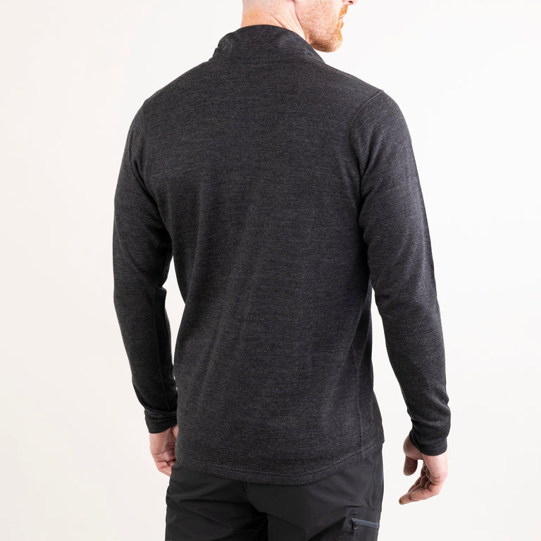 alpkit mens Milford merino mid layer in charcoal black back 