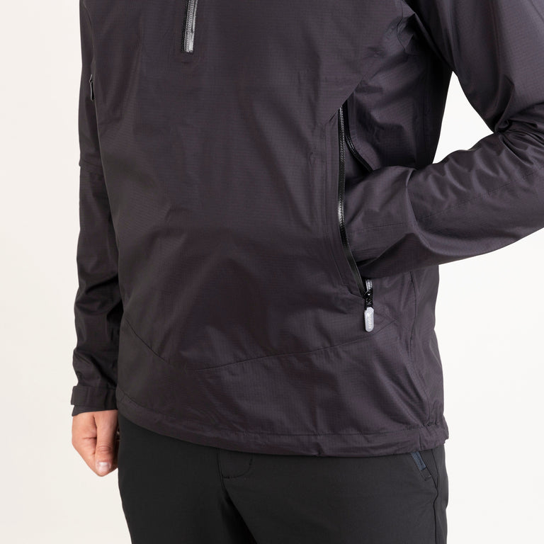 Alpkit men's Pulsar smock waterproof pullover jacket in Black pocket