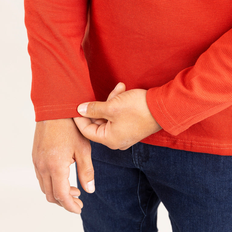 Alpkit mens rivo henley top in brick red cuff